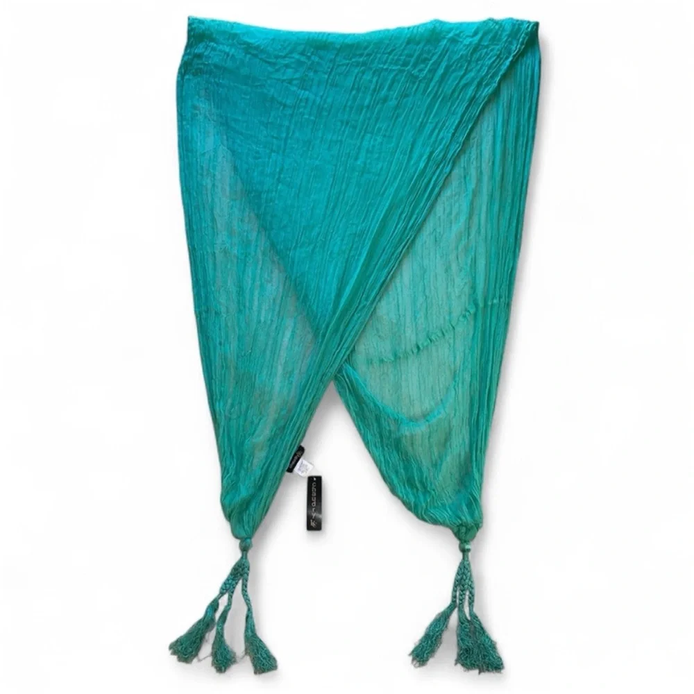 Chaudry Turquoise Sheer Fringed Scarf with Braided Tassels